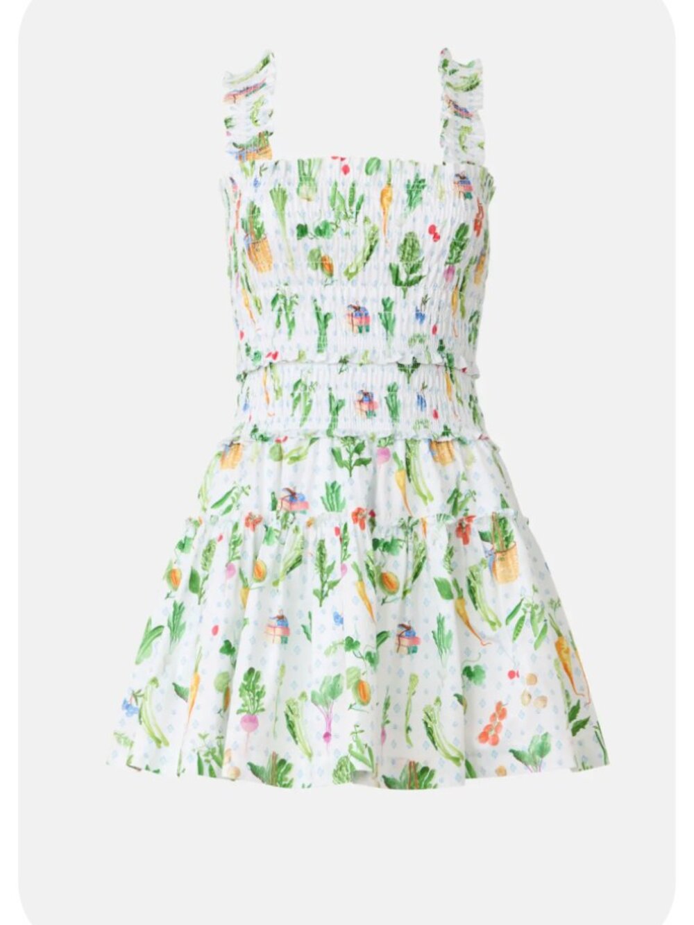 Floral Smocked Mini Dress in White and Green - Picture 2 of 8